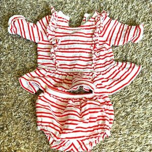 Striped Red and White ruffle top and bloomers